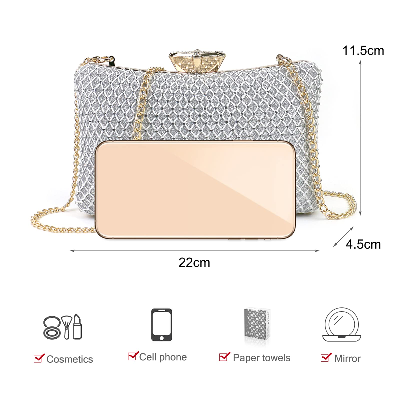 ADITAM Borsa da Donna con Pochette Borsa da Donna Borsa da Cerimonia per Ballo di fine Anno Borsa da Sera con Diamanti Scintillanti con Borsa a Tracolla a Catena Nera Double The Comfort