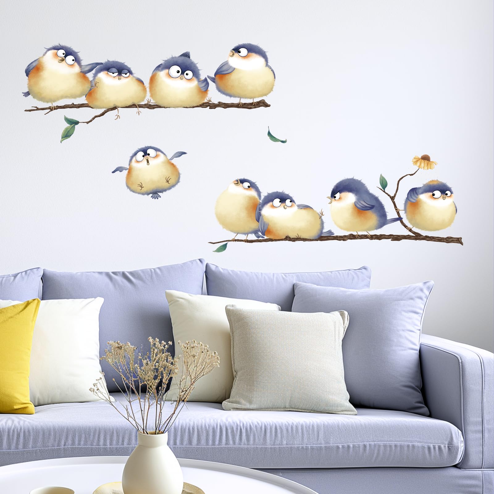DILIBRA Blue Bird on The Branch Wall Decals, Peel and Stick Lovely Bird Wall Decals, DIY Vinyl Art Murals for Nursery Kids Bedroom Living Room