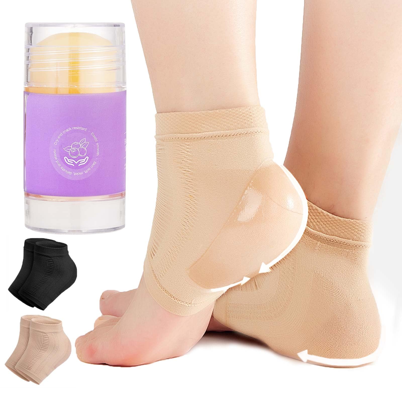 Moisturizing Socks for Cracked Heel Treatment?Heel Magic for Dry Skin or Rough Heels? with Shea Butter & Vitamin E,Lotion Silicone Toeless Socks, Comes with Heel Cream for Healthy Feet