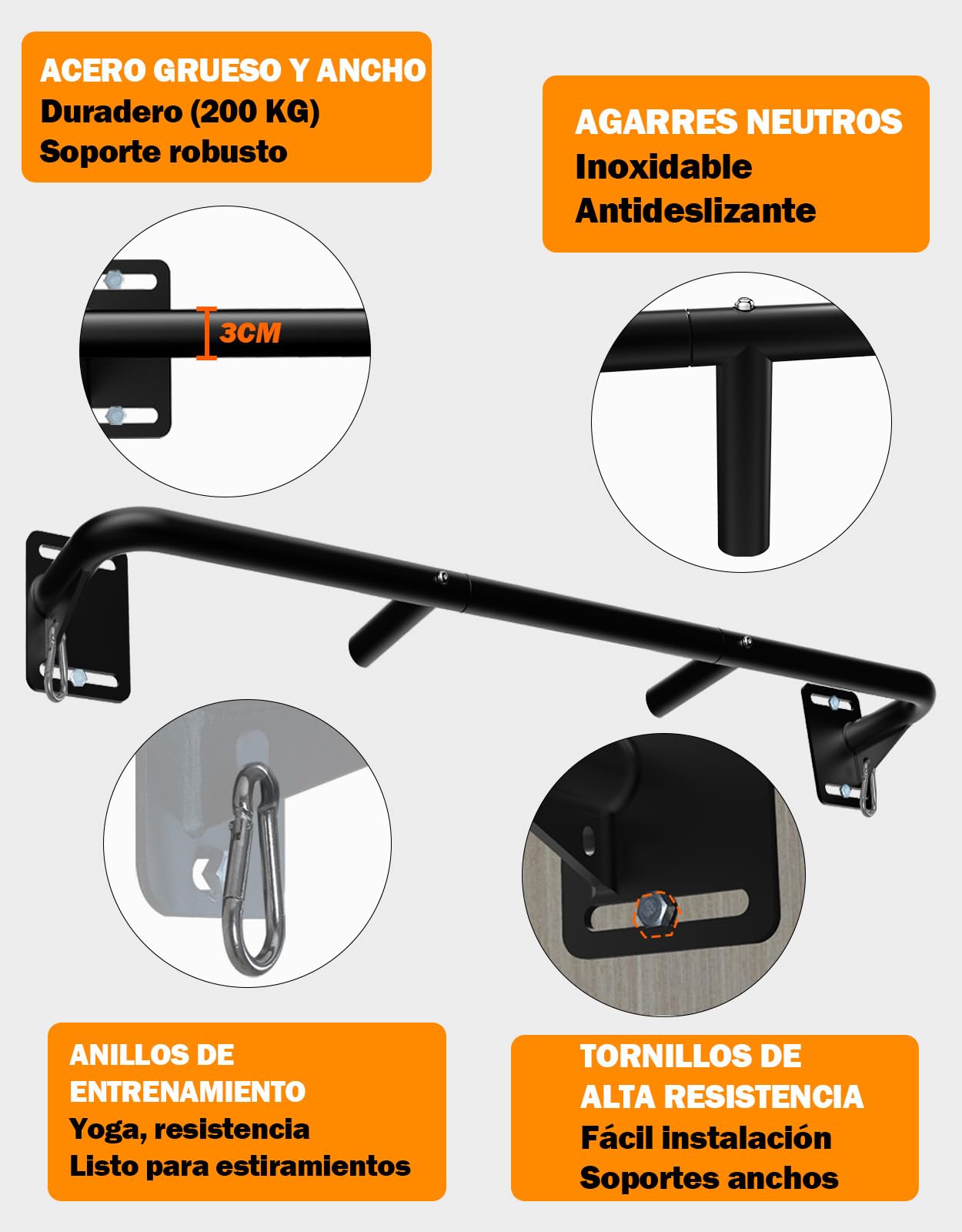 Fitarc Barra de dominadas de pared resistente, barra de dominadas para puerta, construcción de acero, equipo de gimnasio para el hogar