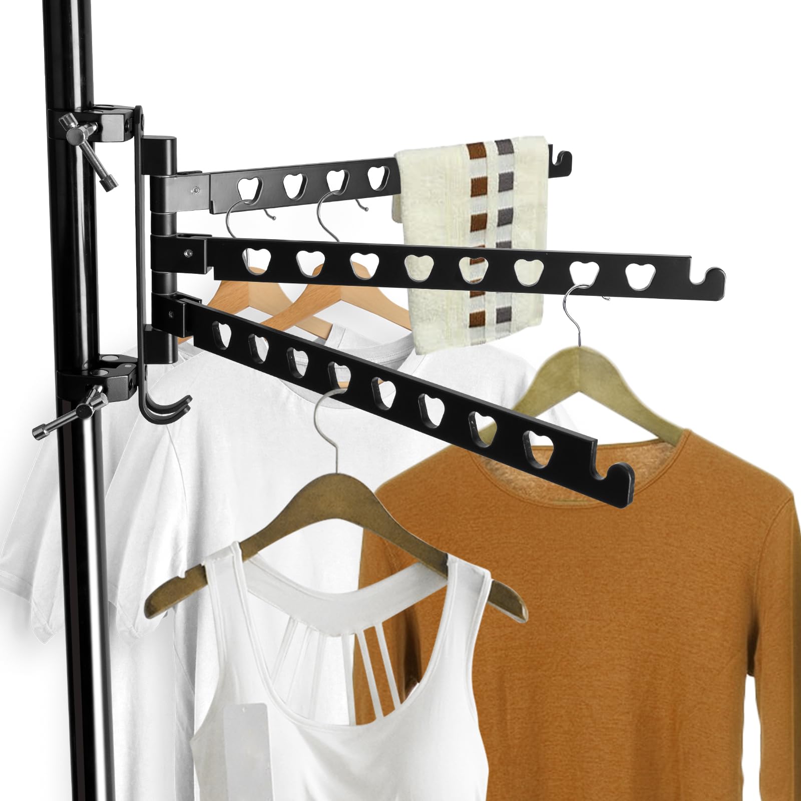 Jiaxitek RV Clothes Drying Rack,180° Swivel Arms All Metal Ladder Mounted Clothes Drying Rack,90°Foldable Design for MotorHomes,Boat,Trailers,Fifth Wheels,Campers,Travel,Home