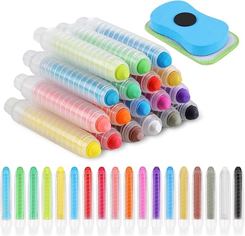 Phinus 18 tizas sin polvo para niños con funda para bolígrafo, color lavable, no tóxica para garabatos, dibujos, escritura