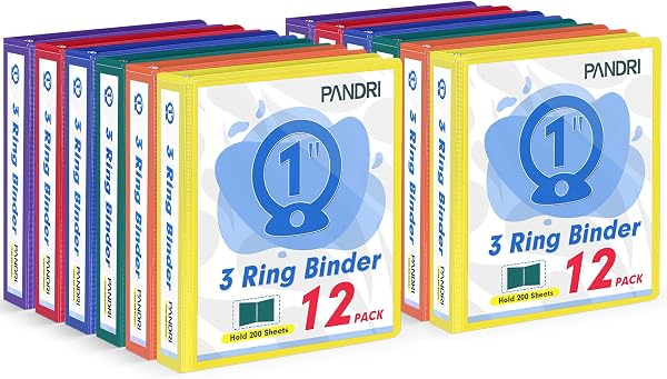 3 Ring Binder 1 Inch, PANDRI 12 Pack 1-Inch Binder Fits Letter Size 8.5 x 11 Paper, Versatile Binders for Office Home Sc