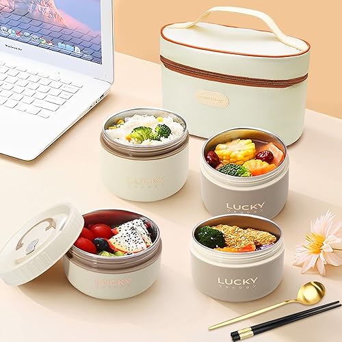 Miniatura 3 de Recipientes de almuerzo aislados portátiles, lonchera Bento de acero inoxidable caja de almuerzo para adultos con bolsa de almuerzo aislada, 4