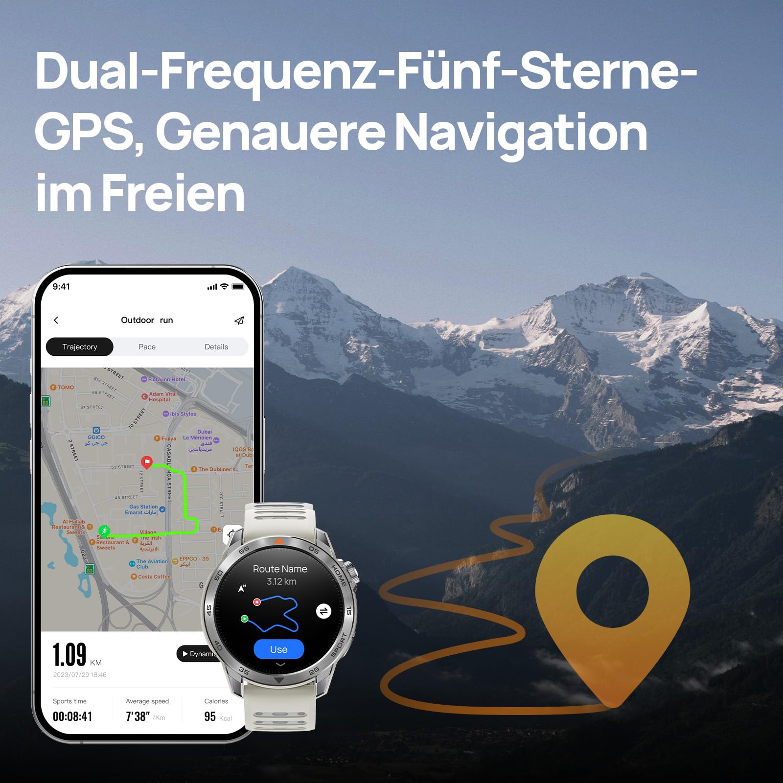 Mibro GS Pro2 Sportuhren für Herren - GPS Sportuhr mit 1,43" AMOLED, Dual-Frequency GPS Laufuhr, Trainingsfunktionen, Navigation, Laufen Tennis Schwimmen Radfahren Laufen Skifahren(Hellbeige)