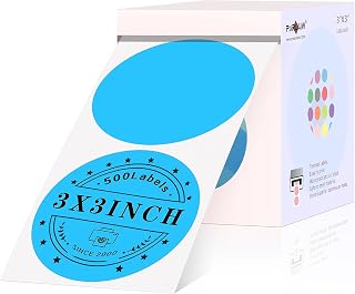 PARLAIM Round Labels 3 Inch Sky-Blue, 500PCS Circle Direct Thermal Sticker | PARLAIM 7.6cm Waterproof & Tear-Resistant Large Thermal Printing Label for Business Design, QR Code, Name Tag, Moving Box