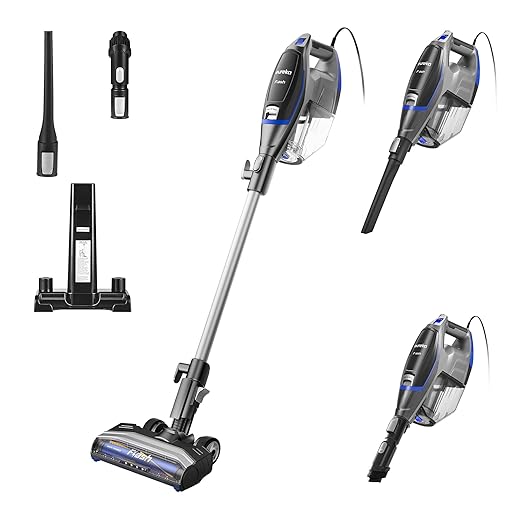 Eureka Corded Stick Vacuum Cleaner for Home Pet Hair, Lightweight Vacuum Cleaner with Powerful Suction for Carpet Tile and Hard Floor, Blue, NES520BL 2-in-1 Flash Handheld Vac