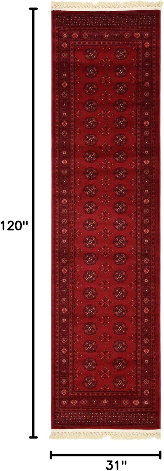 Unique Loom Tekke Collection Over-Dyed Saturated Traditional Torkaman Area Rug, 2 ft 7 in x 10 ft, Red/Burgundy