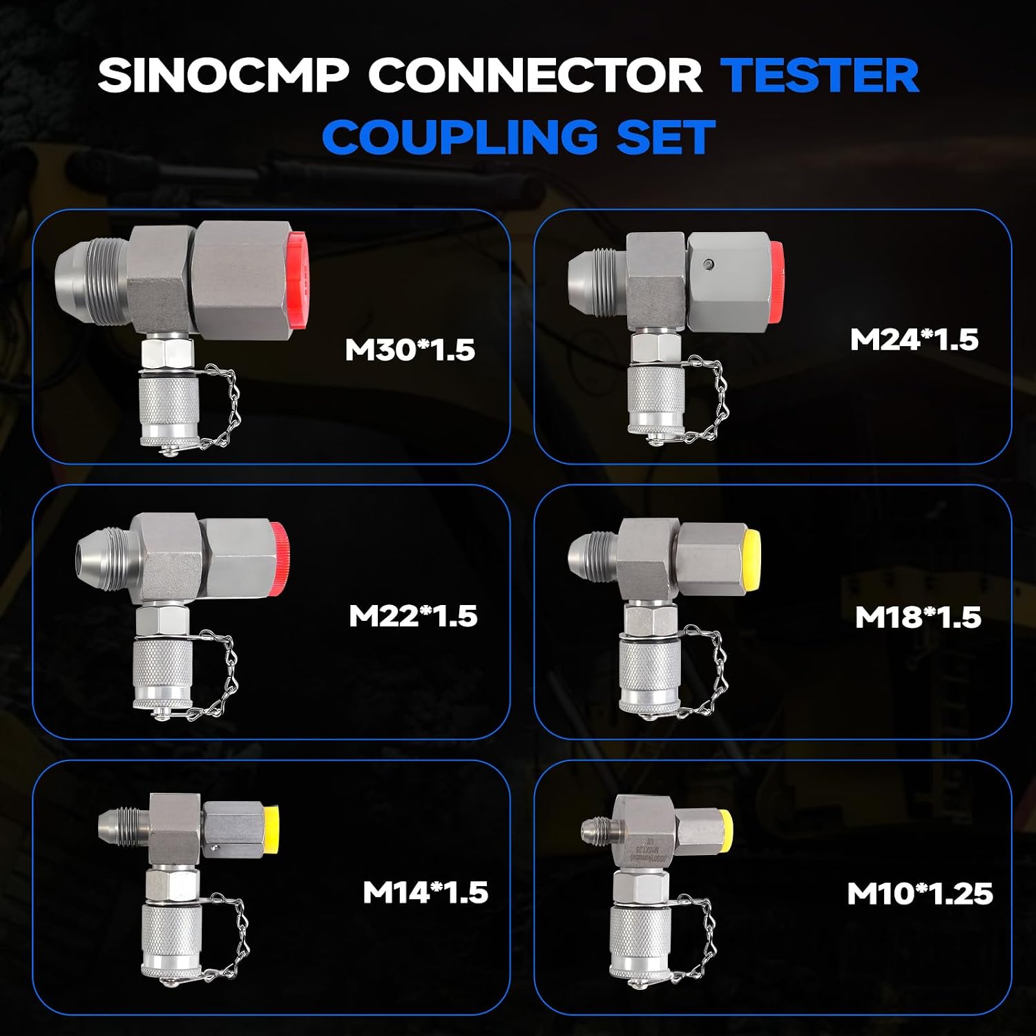 JIC30 6 Pack Hydraulic Swivel Run Tees Connector Tester Coupling Set for Excavator Construction Machinery Hydraulic System