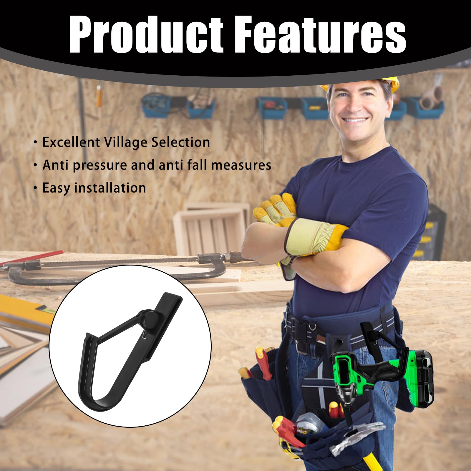1pcs Universal Tool Belt Hook Black Universal Scaffolding Hook,Integrated Load-Bearing Design,Easy to Hang Electric Wrenches,Electric Drills,Air Nail Guns and Other Tools - Image 4