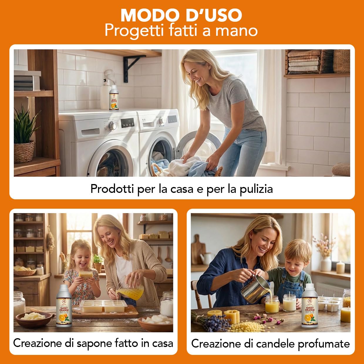 Olio Essenziale di Arancia Dolce 500 ml - Citrus Sinensis - Naturale e Puro - Olio di Arancia per Diffusori - Profumi per la Casa - Saponi e Candele - Sauna - Aroma di Agrumi - Aromaterapia