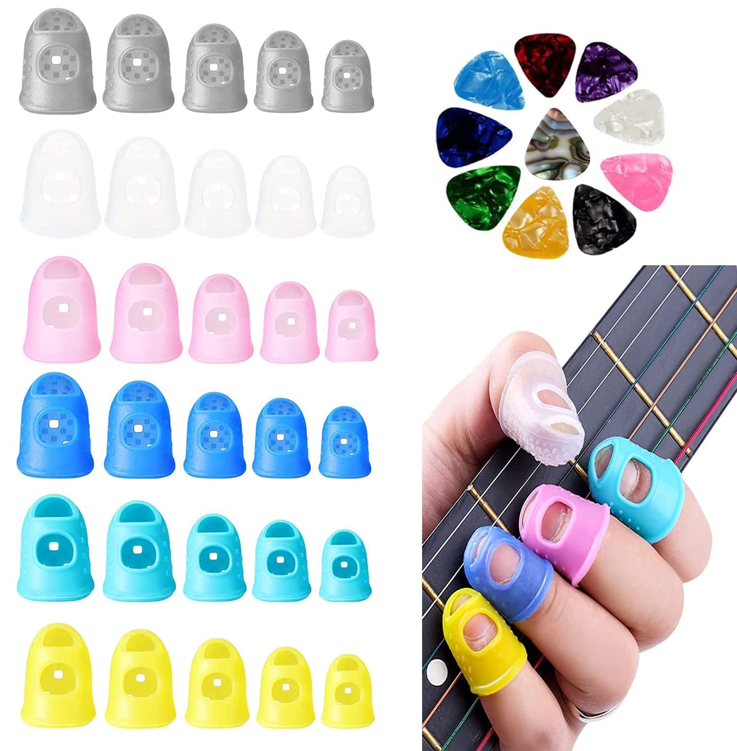 Guitar Finger Protector, Complete 35-Piece Set with Five Picks, Multi-Color Design for Enhanced Grip and Comfort, Suitable for Acoustic and Electric Guitars, Ideal for Practice and Performance-image-37
