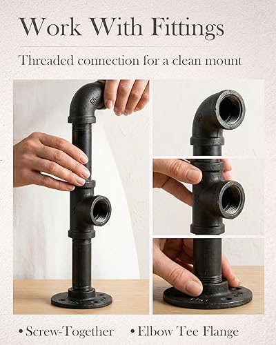 Miniatura 4 de Paquete de 10 pezones de acero maleable negro de 1 x 8 pulgadas, accesorios para pezones de acero maleable, estilo vintage industrial steampunk