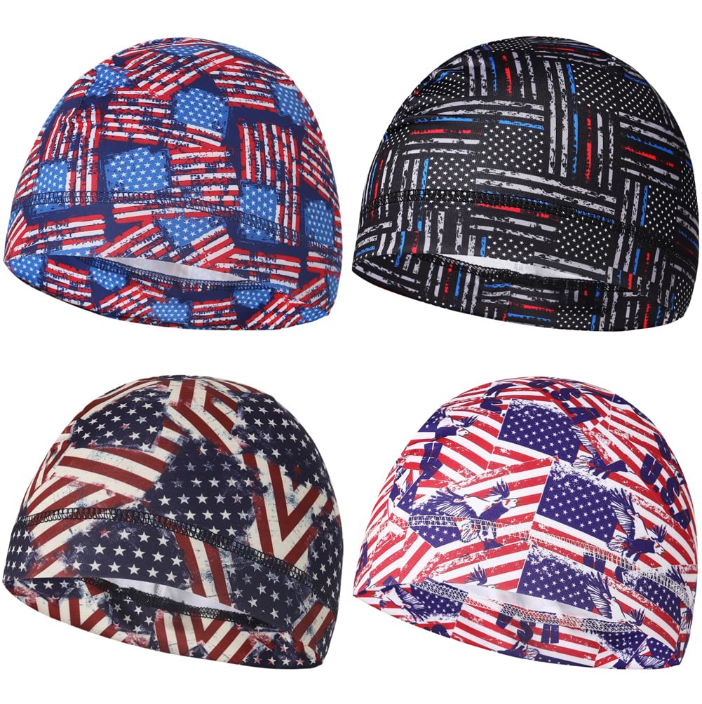 JHYWELL Cooling Sweat Caps Helmet Liner Beanie Hat Running Skull Cap Cycling Skullcap Motorcycle Hard Helmets for Men & Women One Size-3X-Large Patriotic Pack