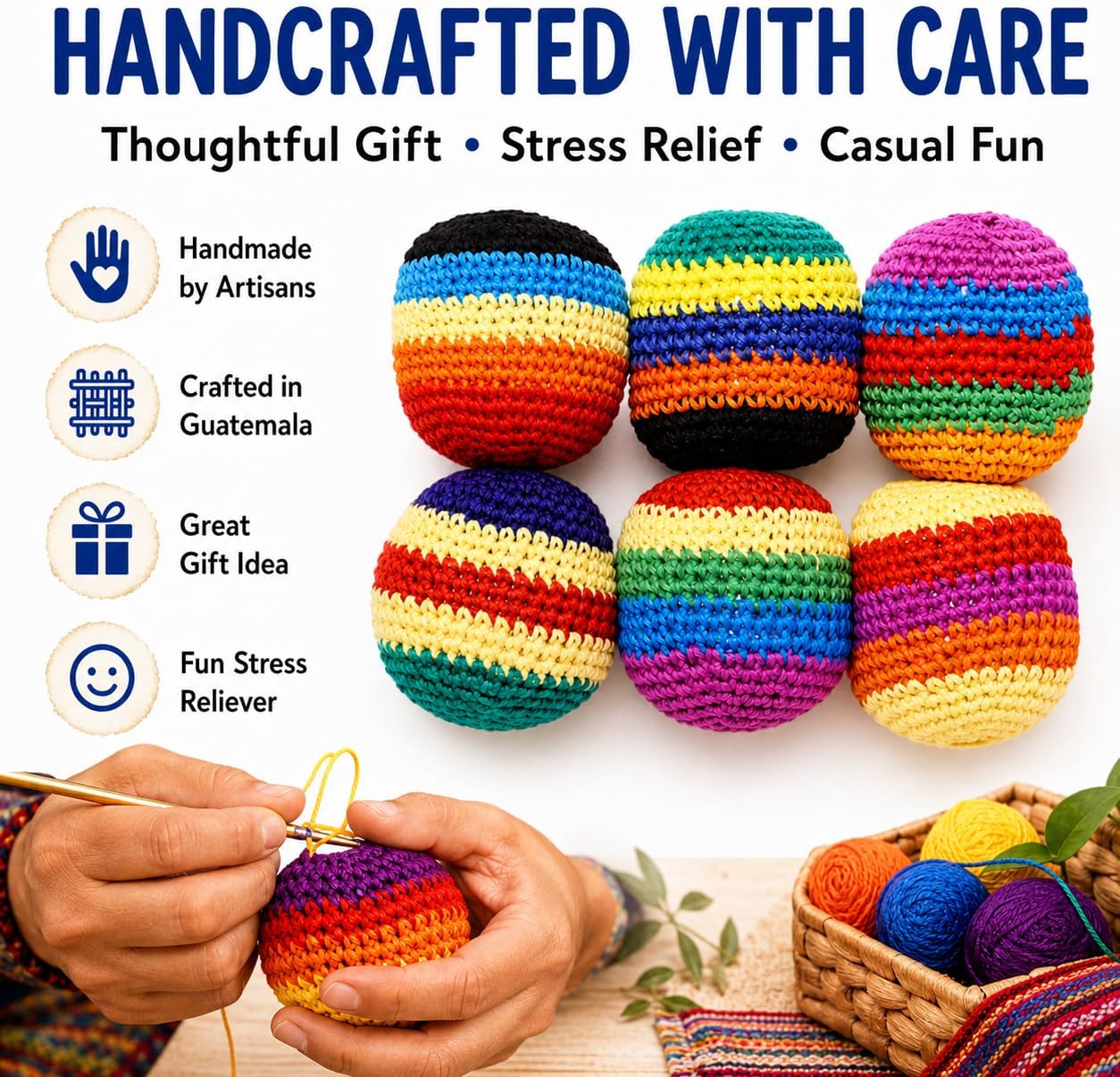 6PCS Hand-Made Knitted Footbag, 2026 Upgraded Assorted Foot Bag Crochet Foot Bags for Adults, Juggling Balls for Beginners, Multicolored Geometric Pattern, Ready-to-Use