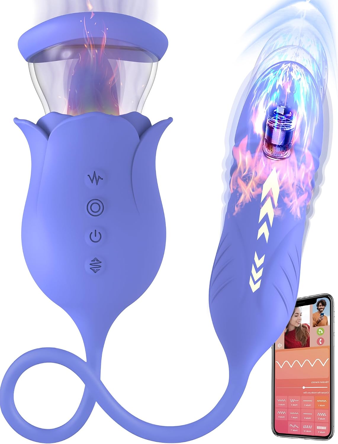 Rose Sex Toy Vibrator Dildo for Women - OHTop APP Remote Rose Adult Toys with 8 Thrusting 10 Tongue Vibrating Stimulator for Womens Couples - 5in1 Heated Sex Toys for Clit, G Spot and Nipples Pleasure