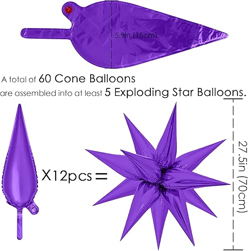 Vista 32 de ZAKVOOR 60 globos con forma de estrella, 12 puntas de aluminio, decoración de fiesta, globos para Navidad, Año Nuevo, graduación, cumpleaños (dorado)