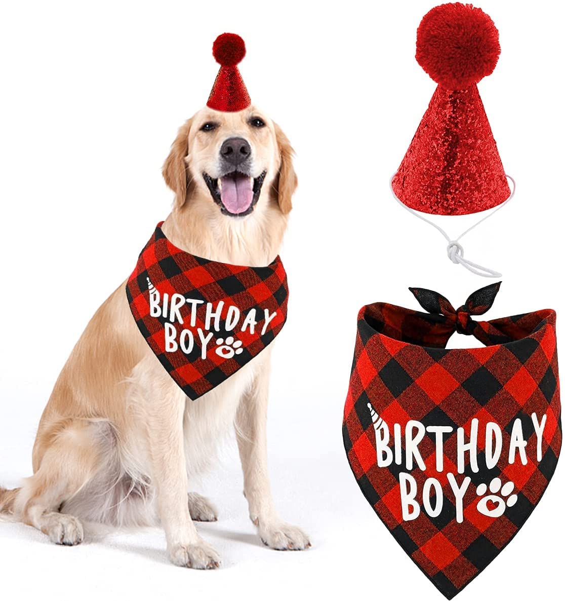KUTKUT Dog Birthday Bandana Hat Set | Dog Birthday Party Supply | Dog Bandana Boy Girl Birthday Hat Scarf for Small Medium & Large Dog Pet Blue (B099ZSYPK5) Amazon Price History, Amazon Price Tracker