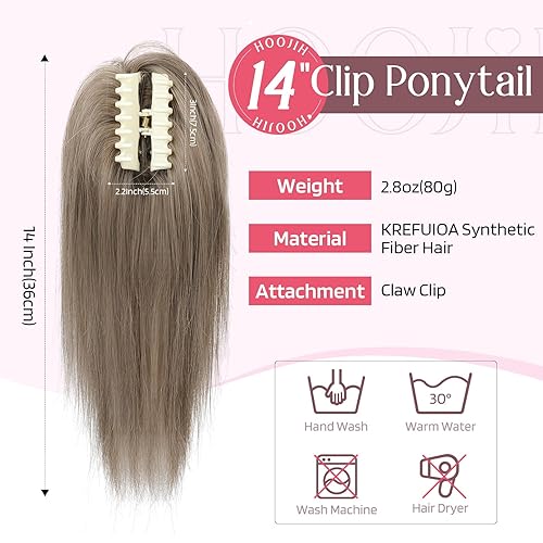 Miniatura 2 de HOOJIH HE027 - Extensión de cola de caballo con clip, de 14 pulgadas, extensiones de cabello lacio con clip de garra, piezas de cabello corto para