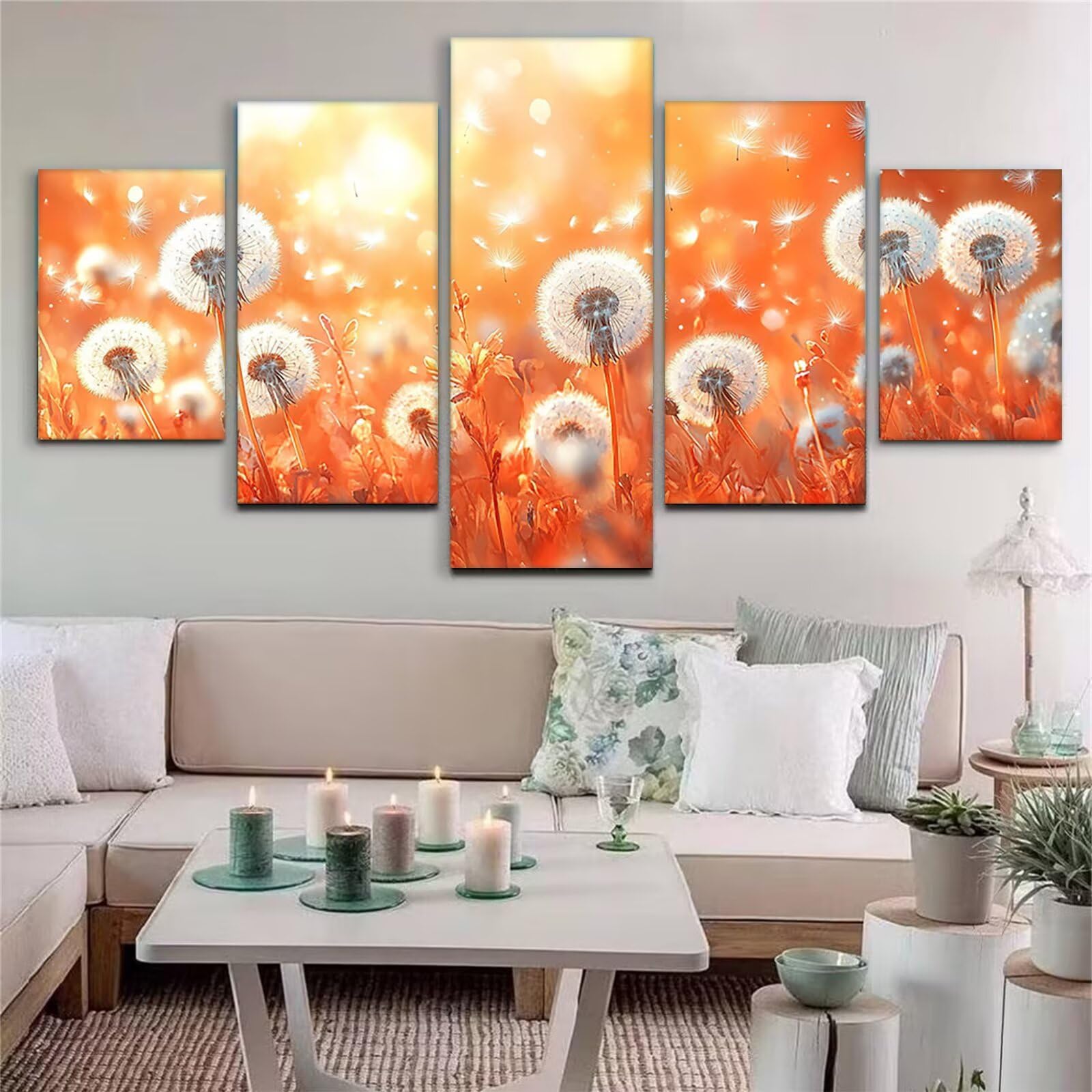 Diamentowe malowanie mniszek lekarski Diament Malarstwo 5 Pezzi Kwiaty DIY Zestaw do malowania diamentowego dla dorosłych, 5D Creart Cross Stitch Diament Malarstwo do dekoracji ścian domu 150x80cm