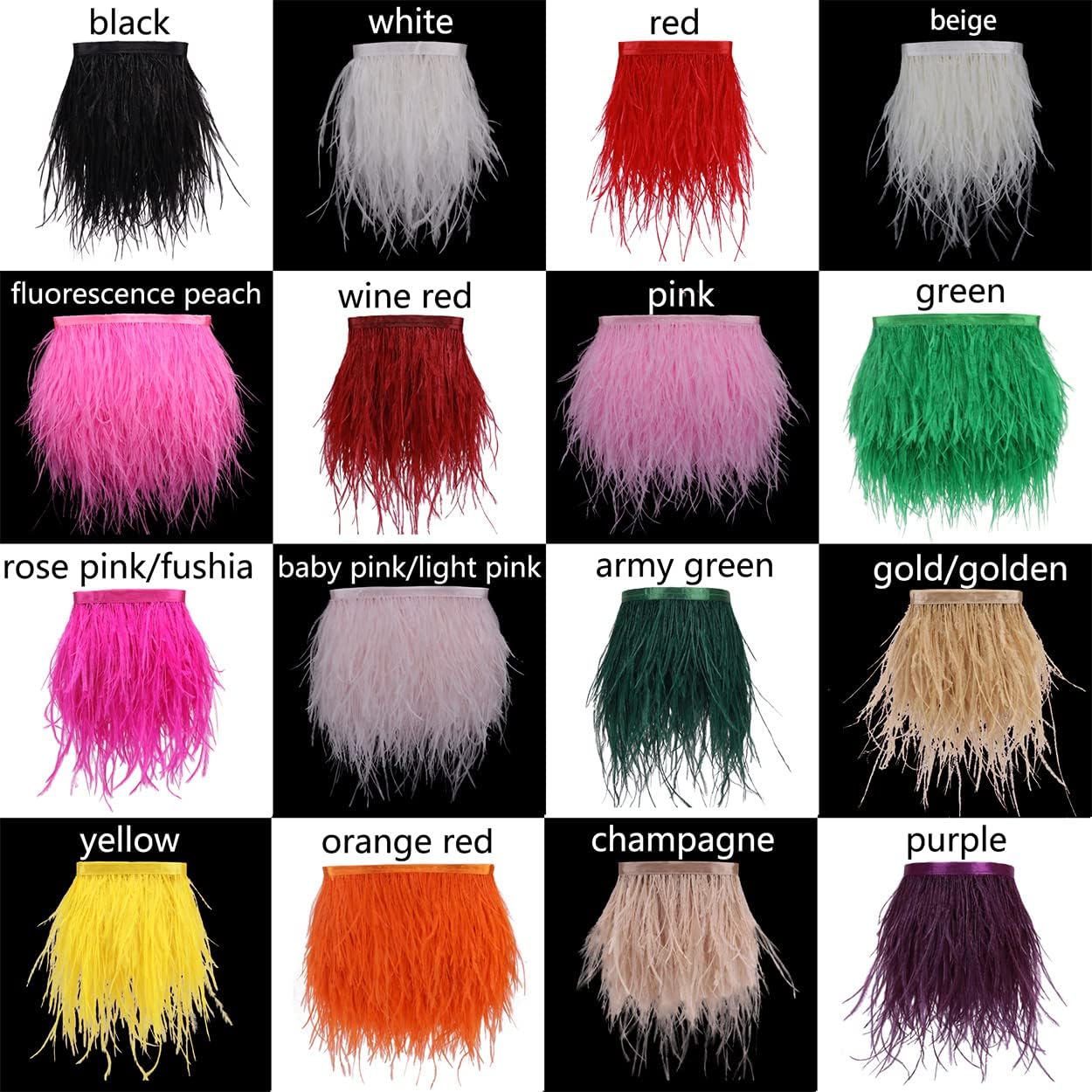 AMZTKDIY Ostrich Feathers Sewing Fringe Trim Ribbon for Crafts Clothes Accessories Latin Wedding Dress DIY 2 Yards 4-6inch Width (2 Yards, Red)