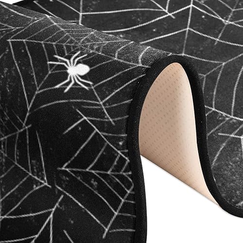 Miniatura 5 de ALAZA Alfombra de pasillo de Halloween en blanco y negro con telarañas, antideslizante, para pasillo, entrada, sala de estar, dormitorio, decoración