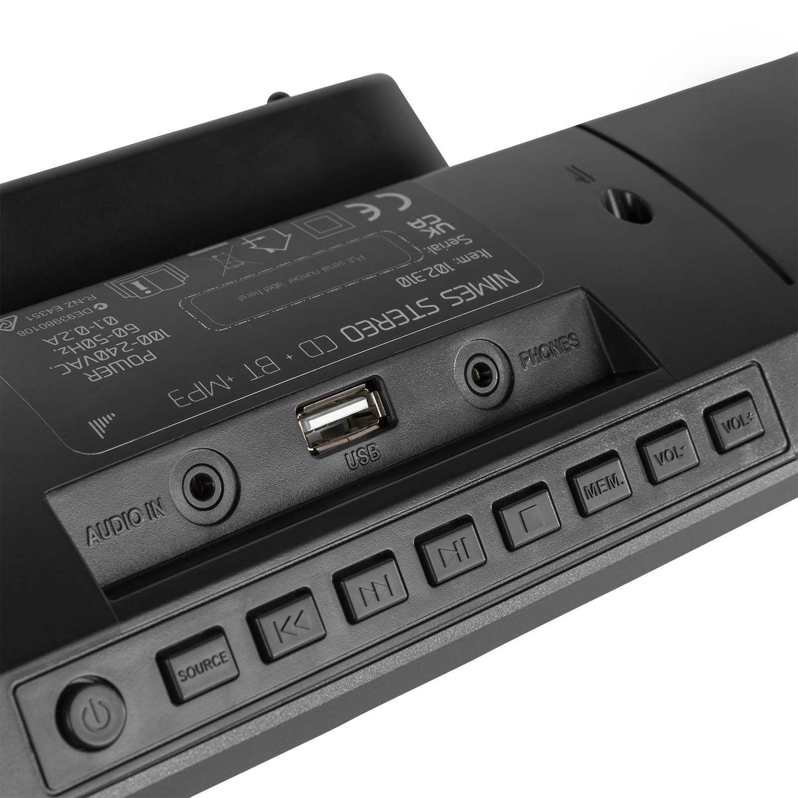 Audizio Nimes Radio Bluetooth Stéréo 50W - Noir, avec Lecteur CD, Lecteur MP3/USB, 20 Stations Préréglées, Écran LCD, Idéale pour Écouter Vos Musiques Favorites et Servir de Réveil chez Vous