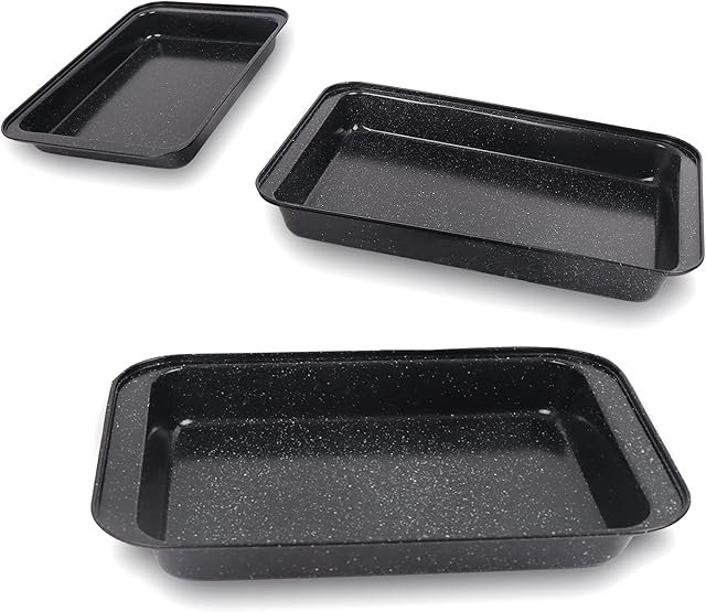 Imarcado Non Stick Baking Trays Set of 3 Pieces, Carbon Black Steel Used As Roasting Trays, Oven Trays, Cooking Tray for Oven, Rousting Tin Non Stick Dishwasher Safe