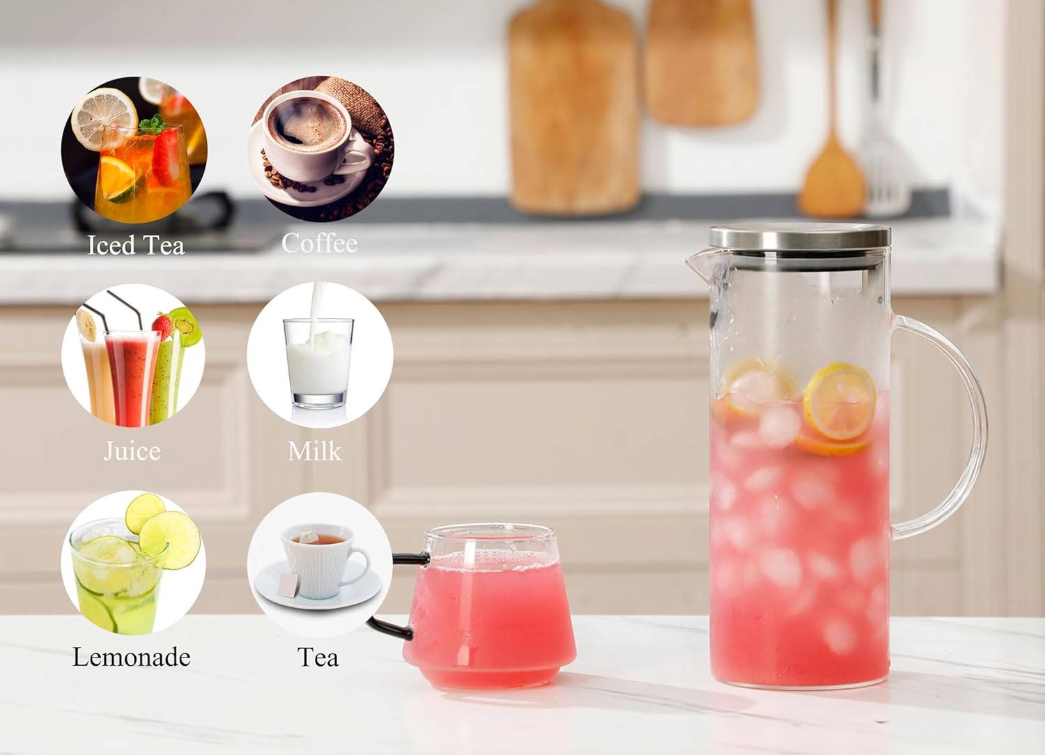 Concise Style Water Pitcher, 1.5L/50 oz Fridge Side Door Glass Pitcher with Lid，High Borosilicate Glass Jug for Hot or Cold Homemade Drinks. - Image 7