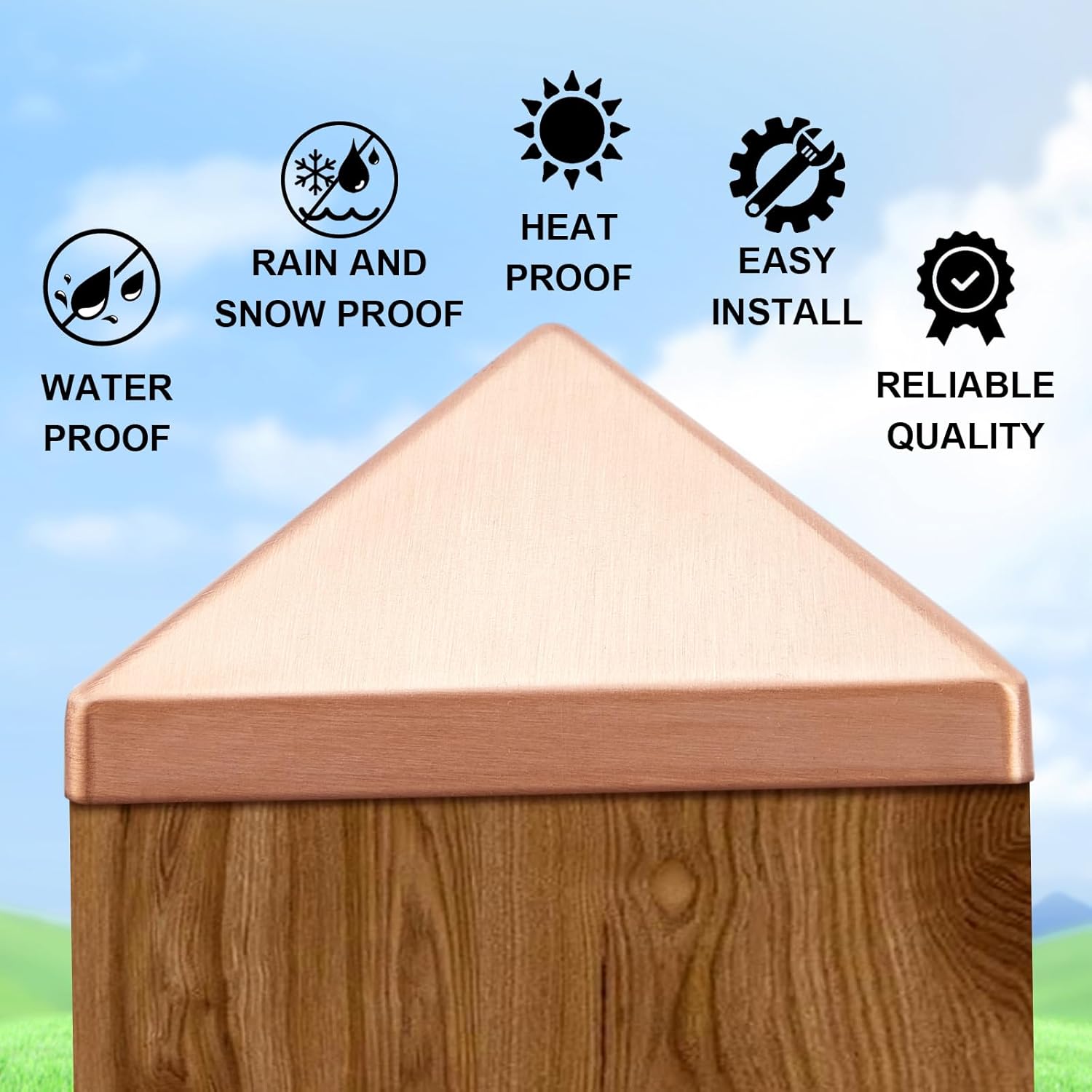 Blulu 2 Pcs 4''x4'' (Actual 3.5''x3.5'') Solid Copper Pyramid Post Cap Fence Pyramid Decking Caps for True/Actual Metal Wood Cedar Fence Deck Corridors Mailbox Posts End Cover