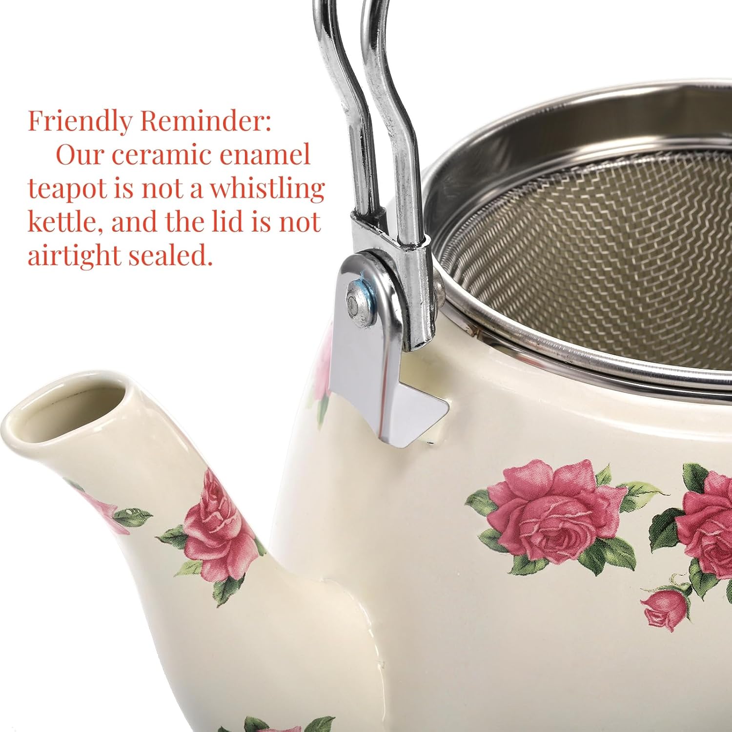 SOUJOY 3.5 Quart Enamel Tea Kettle for Stovetop, Vintage Floral Teapot with Stainlees Steel Infuser and Heat-Resistant Handle for Home Kitchen Camping, Perfect Housewarming Wedding Gift