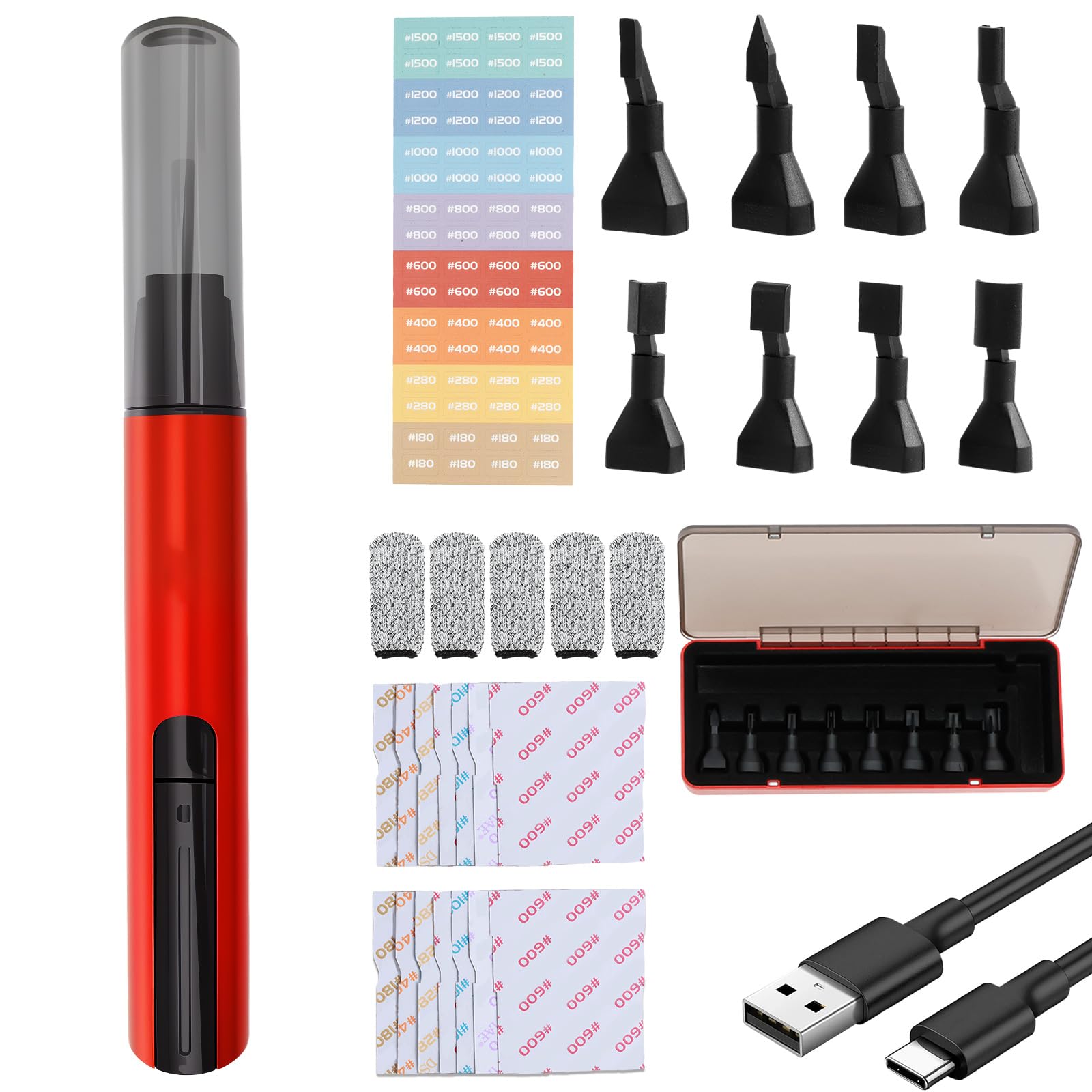 Mini lijadora de sable con 8 tipos de cabezales, 12 variedades, papel de lija autoadhesivo, 10 luces de control, inalámbrica, protección contra sobrecarga