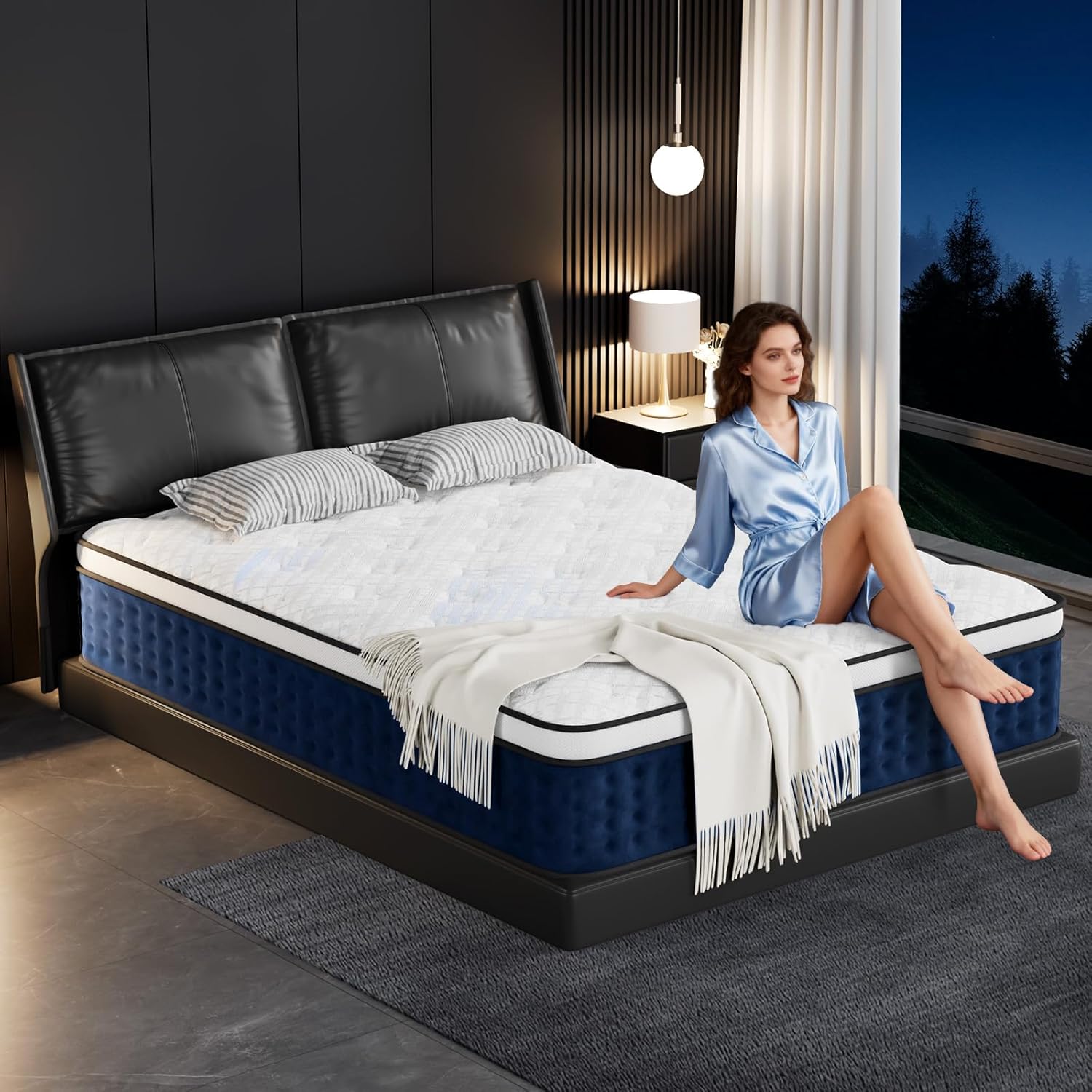 Colchón híbrido King de 12 pulgadas en una caja con espuma viscoelástica de gel nueva versión, resortes helicoidales embolsados individuales,