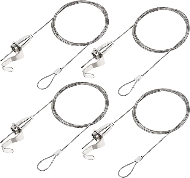 sourcing map Picture Hanging Wire Kit, 4pcs 1.5M Adjustable Rail Hanging System for Home Picture Art Gallery Picture Display Kit, Load 66 Lbs