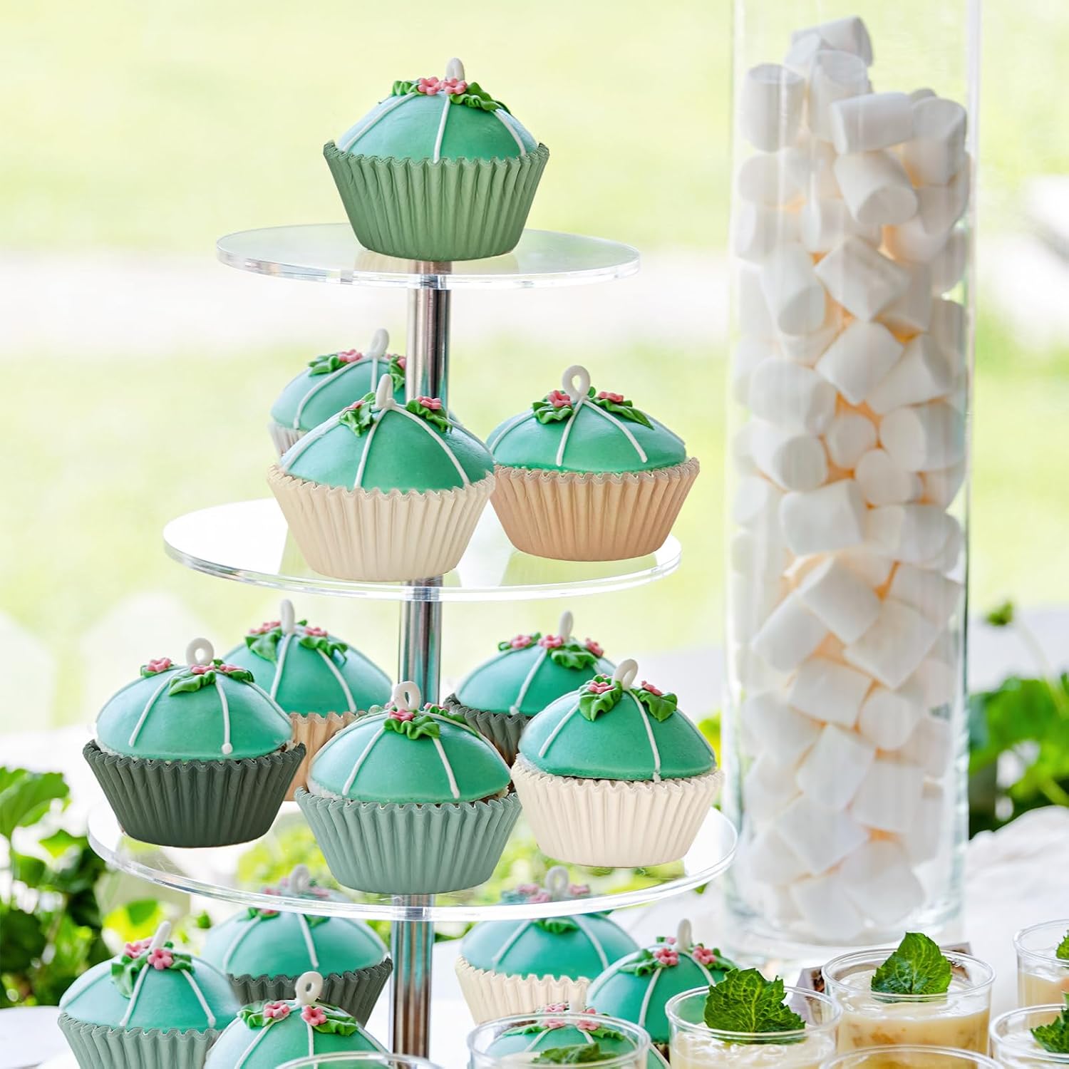 JarThenaAMCS 300 Pcs Sage Green Cupcake Liner Paper Baking Cup Gradient Brown Green Muffin Cupcake Wrapper for Baby Shower Birthday Party DIY Crafts Supplies, 2 x 1.2 Inch