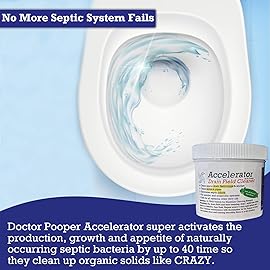 Drain Field Cleaner Tablets by Dr Pooper. Clears Septic Tanks and Drain Fields of Tough Clogs, Scum, Sludge AND Eliminates Odors FAST - Aerobic & Anaerobic Systems - Easy to Use, Just Flush.