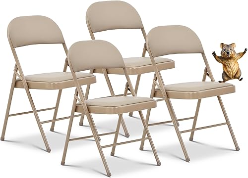 Miniatura 12 de Oline Sillas Plegables de Vinilo, Sillas con Cojines Acolchados de Vinilo con Marco de Metal Duradero, Sillas de Invitados Apilables y Plegables