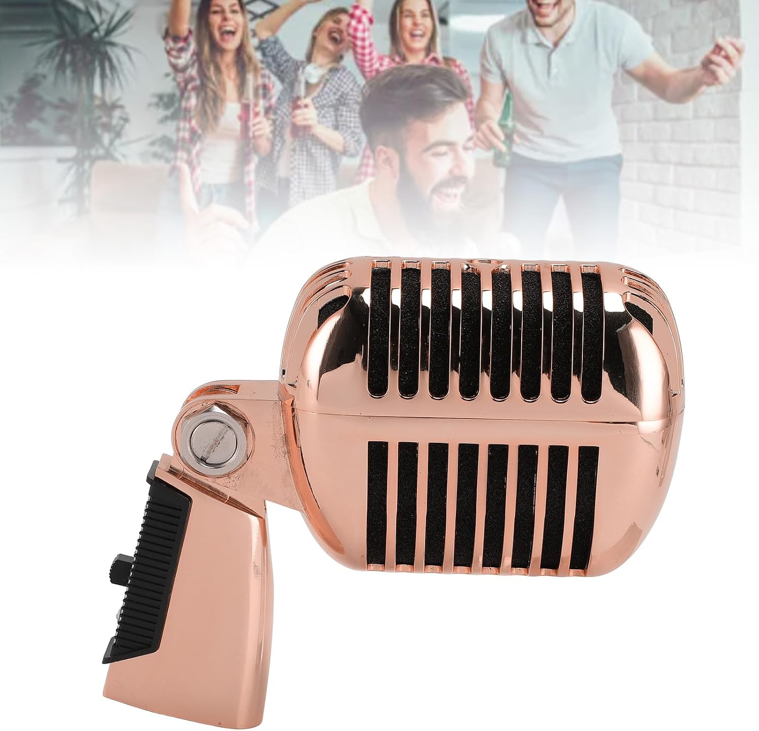 Sanpyl Retro Vintage Microphone, Zinc Alloy Self Tensioning Rotating Rack Dynamic Vocal Microphone with Sound, for KTV, Stage Performances (Rose Gold)