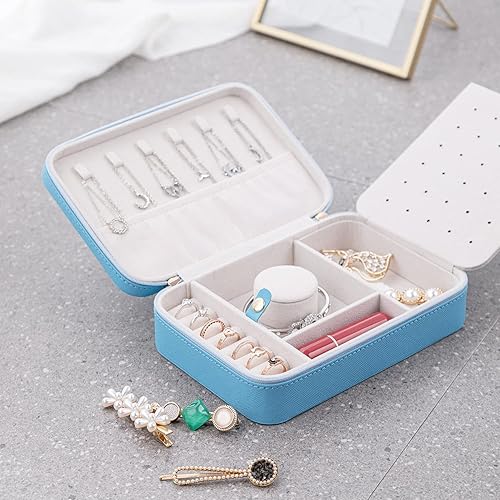 Miniatura 6 de SANQIANWAN Joyero de viaje de cuero de lujo para mujer, estuche de viaje portátil, anillos, aretes, collar, organizador multifuncional, regalo para