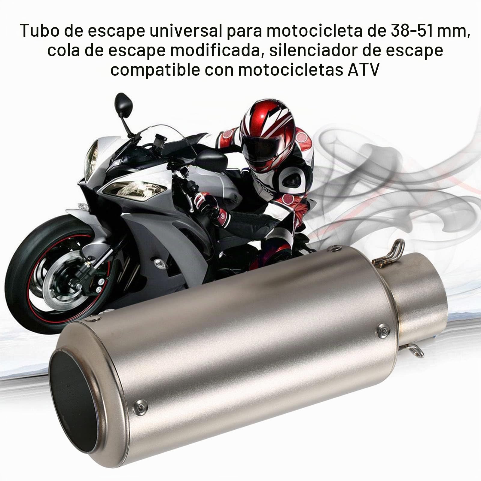 Silenciador de Tubo de Escape Universal para Motocicleta de 38-51mm Apto para Motocicletas ATV