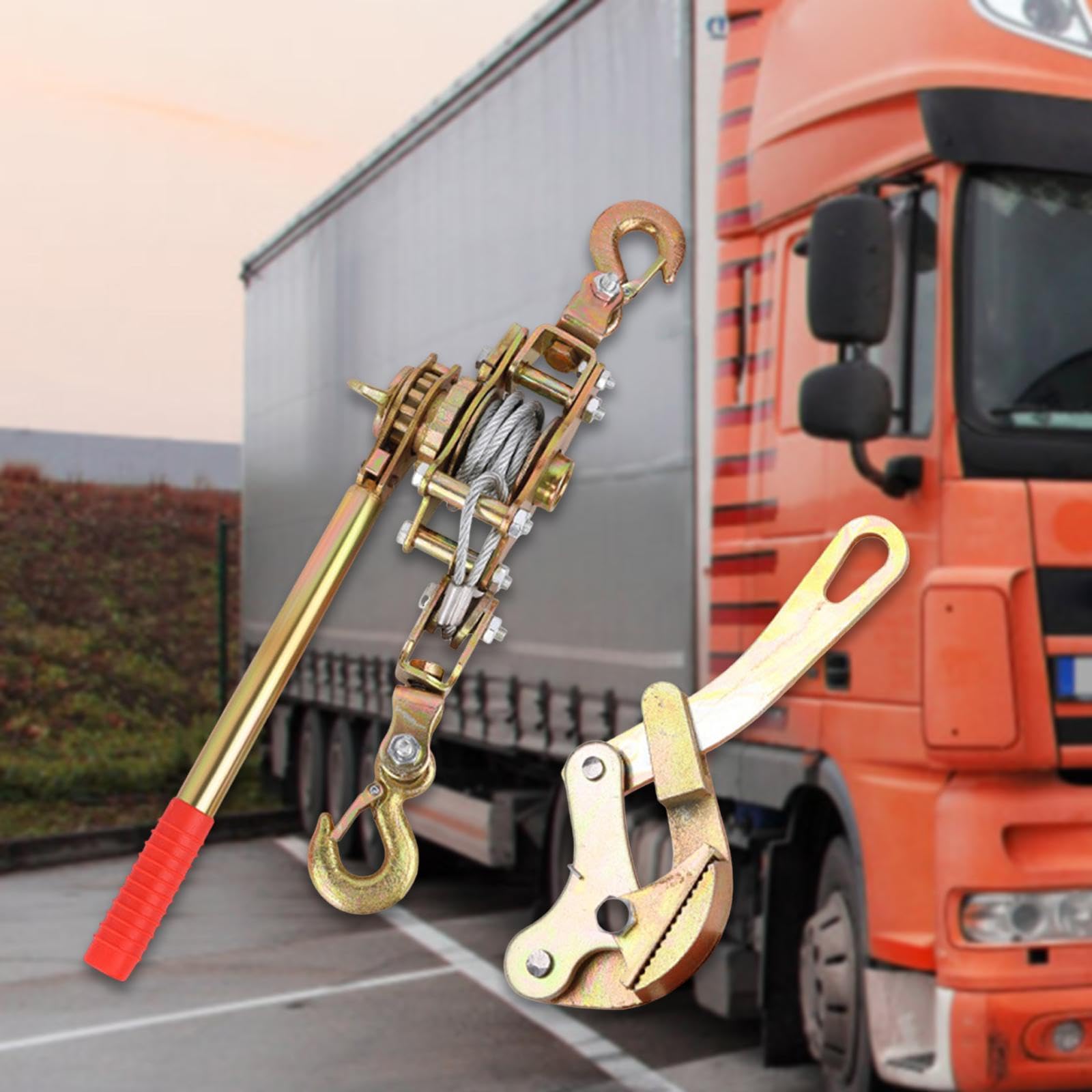 Almencla Drahtseilspanner Handseilzug Ratschenzug Hebezeug mit Carbonstahlkonstruktion Und Doppelhaken für Bauindustrie Landwirtschaft Automobilbereich, 2 Tonne