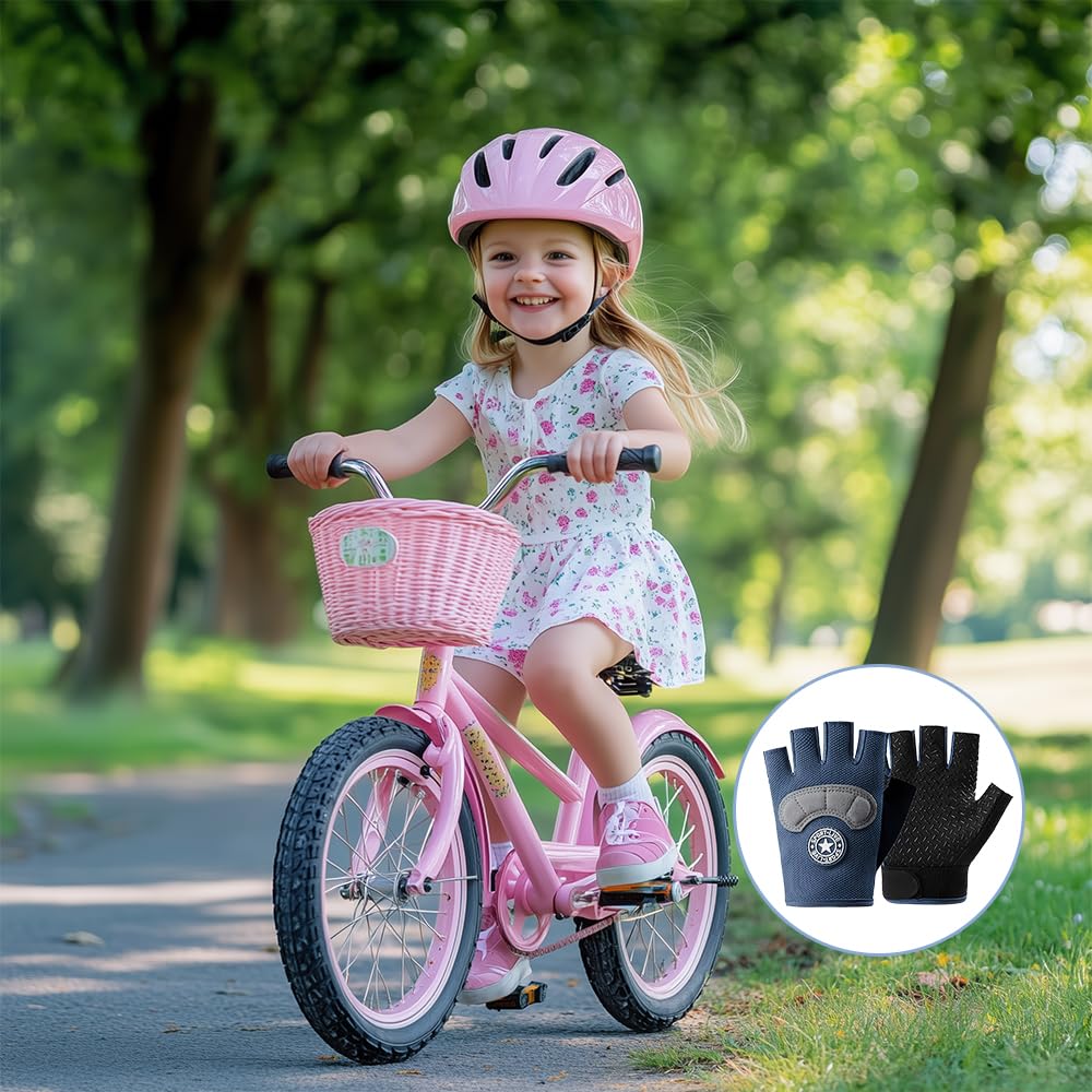 Guantes de Ciclismo para Niños de 7 a 12 Años, Antideslizantes, Transpirables, Absorción de Golpes, Guantes Bici Niño de Medio Dedo, para Ciclismo, Patinaje, Escalada(Rosa)