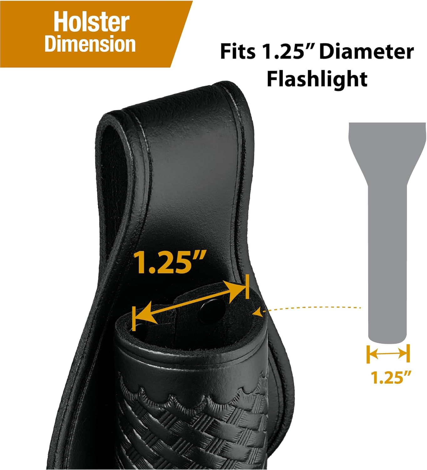 C Cell Flashlight Holder, Black Leather Open Top and Open Bottom Holster Fits with 1.25 Inch Barrel Diameter, Fits Duty Belt up to 2.25 Inch (Loop Style Slide), Made in USA