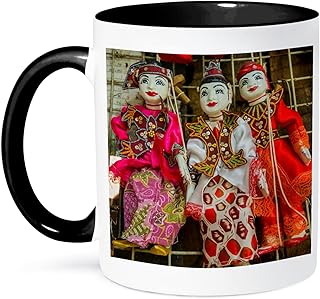 3dRose Myanmar. Bogyoke Aung San Market. Traditional Burmese puppets. 11oz Two-Tone Black Mug