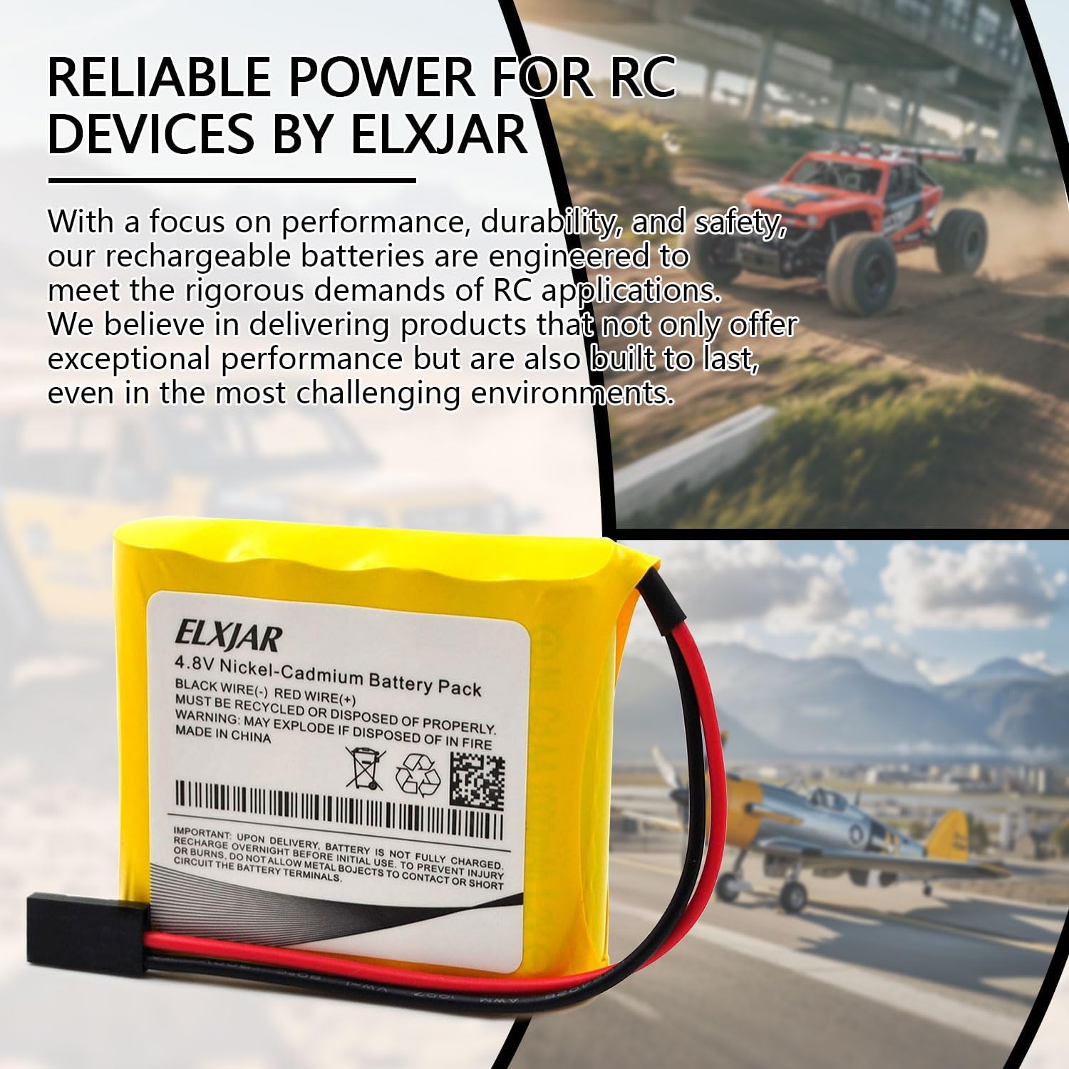 (4-Pack) Receiver RX Battery Pack with Hitec Connectors, 4.8V 1000mAh Ni-CD Rechargeable for RC Airplanes, RC Aircrafts, Compatible with Hitec, Futaba, JR Receivers