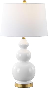 JONATHAN Y Bowen 27.5" Ceramic Triple Gourd Table Lamp, White/Brass Gold