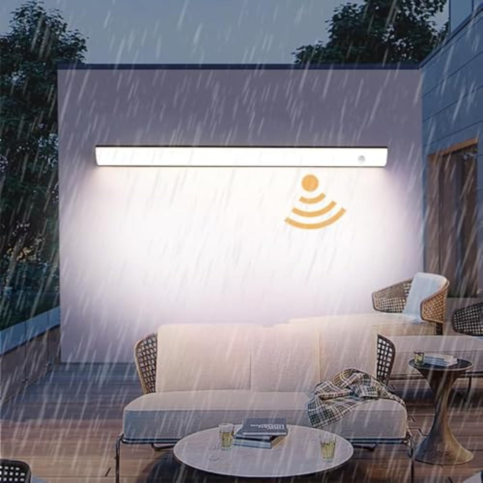 Modern Außen Wandlampe mit Bewegungsmelder Innen Wandleuchte IP65 Wasserdichte Wandlichter 2700K/4500K/6500K Wohnzimmer Schlafzimmer Garten Weiß Minimalistisch (60cm,Neutrales Licht)