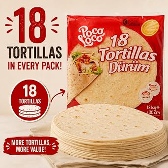 12 Poco Loco Flour Tortillas | Wheat Flour Large Tortilla Wraps for Burritos (18PCS)