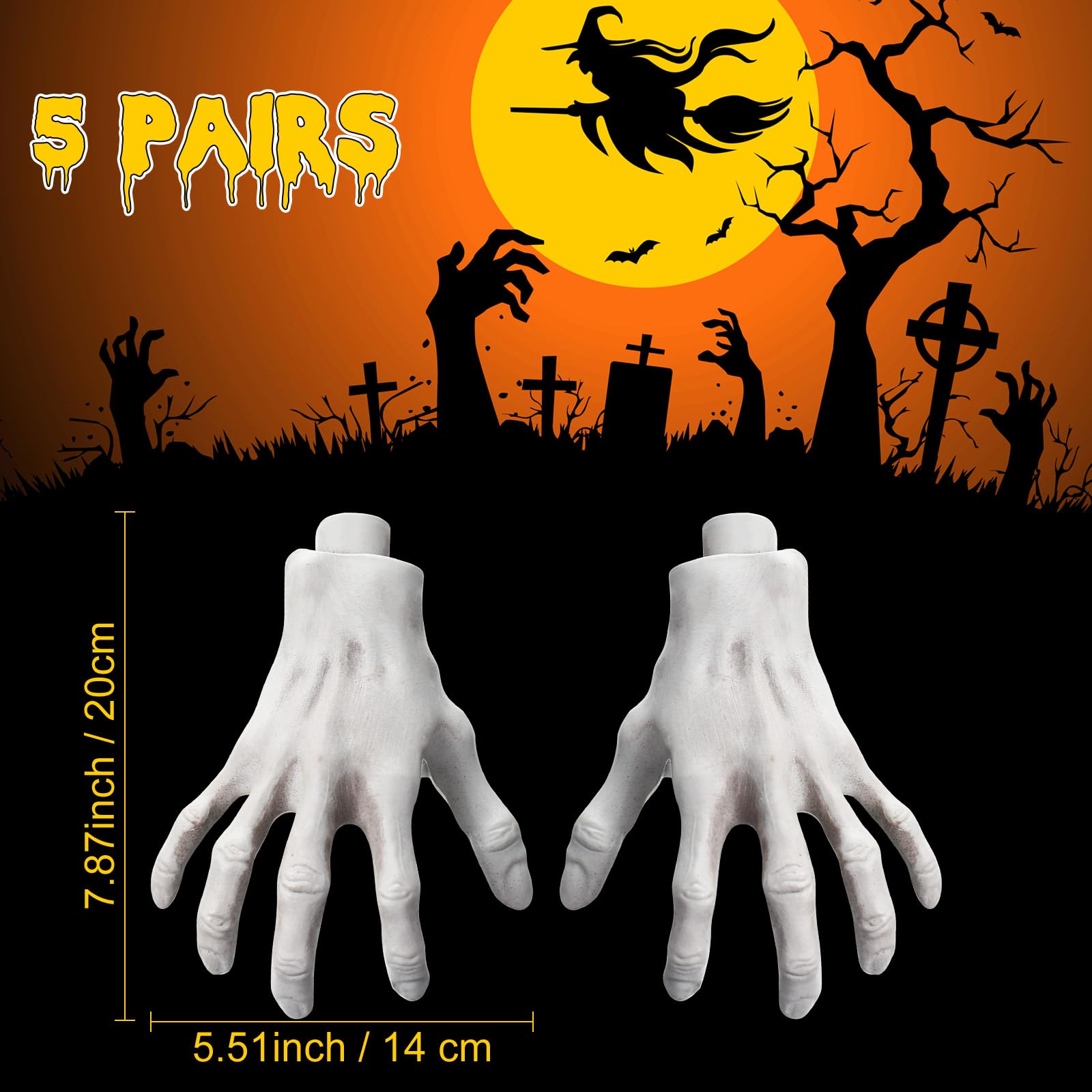 5 Paires De Mains Squelettes En Plastique Réalistes – Décoration Halloween Effrayante – Taille Réelle, Pour Maison, Fêtes, Décors Thématiques - 7