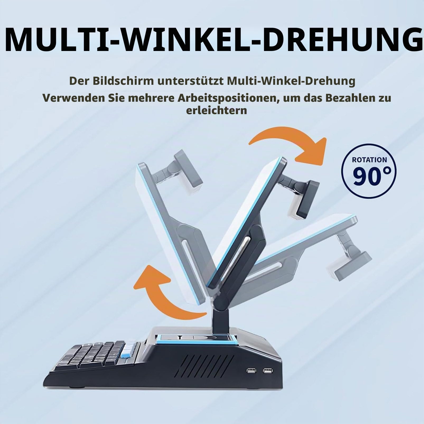 14-Zoll-All-in-One-Kassensystem, POS-Kasse mit Touchscreen, Verstellbarer Winkel, Eingebaut 58-mm-Drucker, 4 GB RAM, 64 GB SSD, Smarte Kasse für Kleine Unternehmen und Restaurants Blue